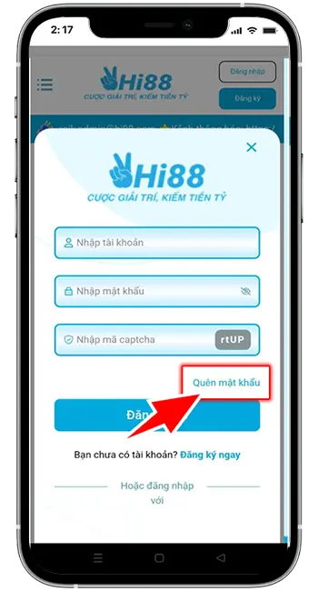 Bước 2: Chọn "Quên mật khẩu"